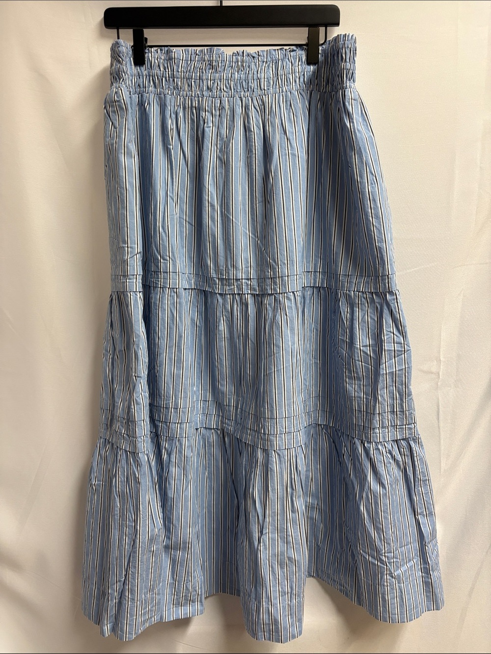 NWT Quince Organic Cotton Poplin Tiered Maxi Skirt Blue Stripe Size XL - Picture 3 of 6